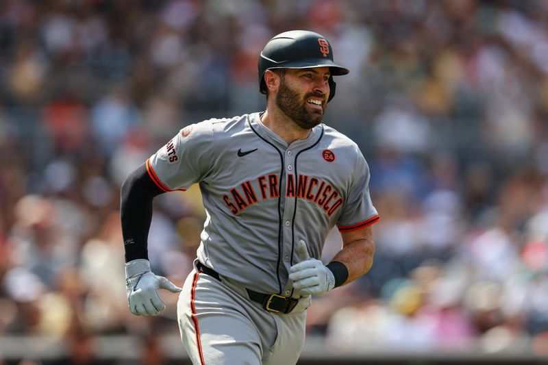 Sep 8, 2024; San Diego, California, USA; San Francisco Giants catcher Curt Casali (2) runs after hitting a solo home run during the sixth inning against the San Diego Padres at Petco Park. Mandatory Credit: Chadd Cady-Imagn Images