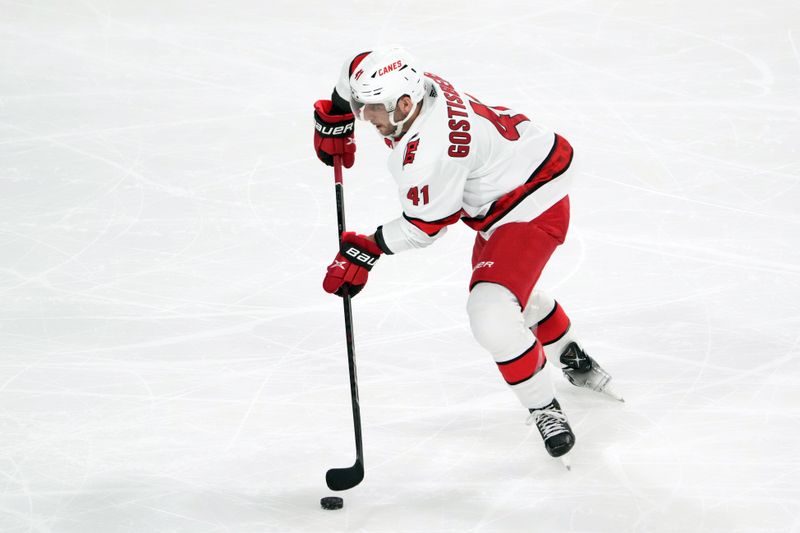 Mar 3, 2023; Tempe, Arizona, USA; Carolina Hurricanes defenseman Shayne Gostisbehere (41) skates against the Arizona Coyotes during the third period at Mullett Arena. Mandatory Credit: Joe Camporeale-USA TODAY Sports