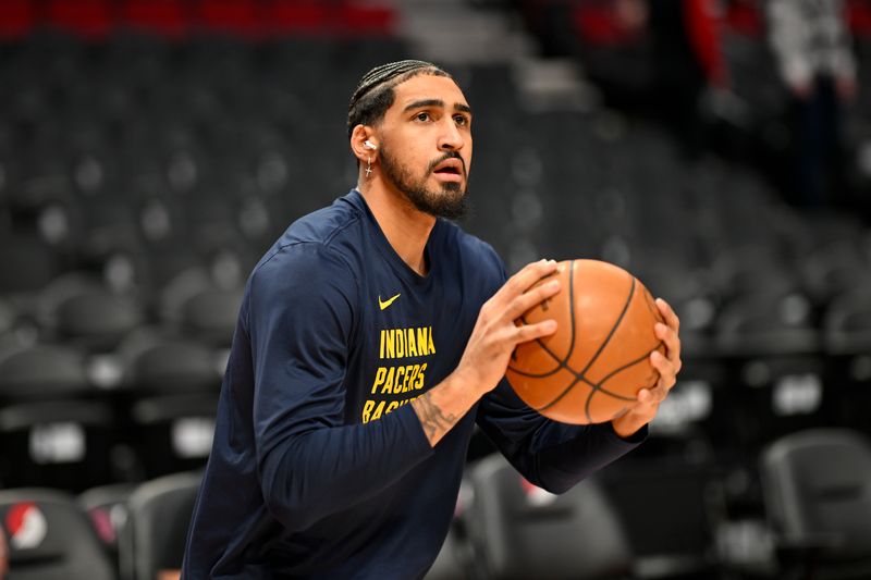 PORTLAND, OREGON - JANUARY 19: Obi Toppin #1 of the Indiana Pacers warms up before the game against the Portland Trail Blazers at Moda Center on January 19, 2024 in Portland, Oregon. NOTE TO USER: User expressly acknowledges and agrees that, by downloading and or using this photograph, User is consenting to the terms and conditions of the Getty Images License Agreement. (Photo by Alika Jenner/Getty Images)