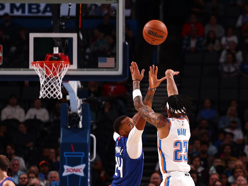 OKLAHOMA CITY, OK - OCTOBER 25: Tre Mann #23 of the Oklahoma City Thunder shoots the ball during the game against the LA Clippers on October 25, 2022 at Paycom Arena in Oklahoma City, Oklahoma. NOTE TO USER: User expressly acknowledges and agrees that, by downloading and or using this photograph, User is consenting to the terms and conditions of the Getty Images License Agreement. Mandatory Copyright Notice: Copyright 2022 NBAE (Photo by Zach Beeker/NBAE via Getty Images)