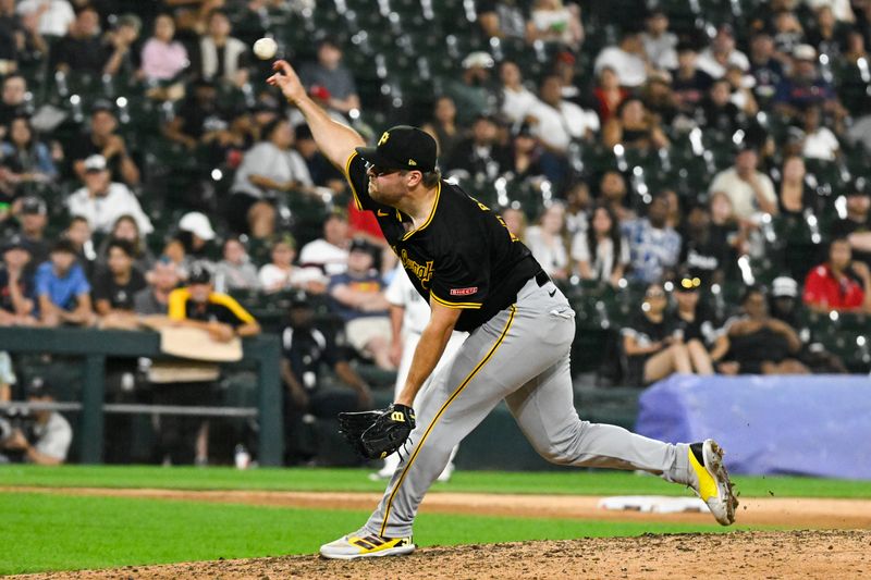 Jul 12, 2024; Chicago, Illinois, USA;  Pittsburgh Pirates pitcher David Bender (51) delivers during the ninth inning against the Chicago White Sox at Guaranteed Rate Field. Mandatory Credit: Matt Marton-USA TODAY Sports