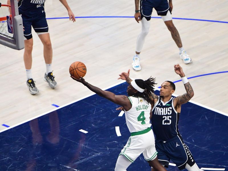 BOSTON, MA - JUNE 14:  Jrue Holiday #4 of the Boston Celtics goes to the basket during the game against the Dallas Mavericks during Game Four of the 2024 NBA Finals on June 14, 2024 at the American Airlines Center in Dallas, Texas. NOTE TO USER: User expressly acknowledges and agrees that, by downloading and or using this photograph, User is consenting to the terms and conditions of the Getty Images License Agreement. Mandatory Copyright Notice: Copyright 2024 NBAE (Photo by Adam Pantozzi/NBAE via Getty Images)