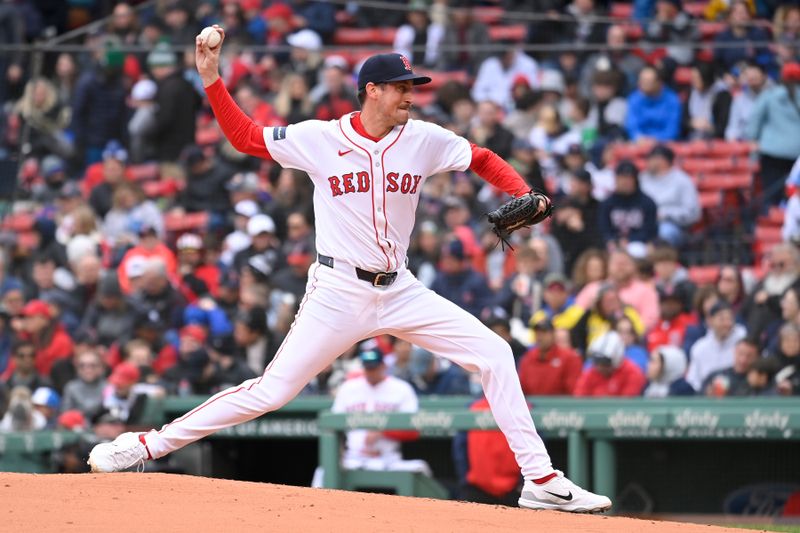 Apr 18, 2024; Boston, Massachusetts, USA; Boston Red Sox pitcher Cooper Criswell (64) pitches against the Cleveland Guardians during the third inning at Fenway Park. Mandatory Credit: Eric Canha-USA TODAY Sports