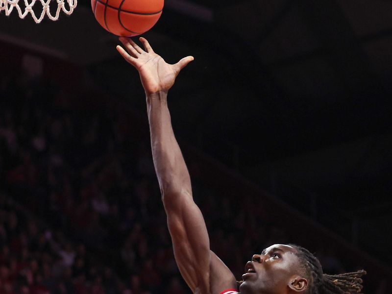 Nov 15, 2023; Piscataway, New Jersey, USA; Rutgers Scarlet Knights center Clifford Omoruyi (11) shoots the ball  during the second half against the Georgetown Hoyas at Jersey Mike's Arena. Mandatory Credit: Vincent Carchietta-USA TODAY Sports