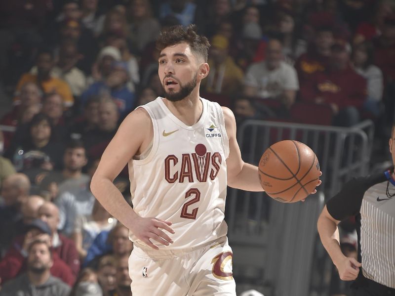 CLEVELAND, OH - JANUARY 27: Ty Jerome #2 of the Cleveland Cavaliers dribbles the ball during the game against the Detroit Pistons on January 27, 2025 at Rocket Mortgage FieldHouse in Cleveland, Ohio. NOTE TO USER: User expressly acknowledges and agrees that, by downloading and/or using this Photograph, user is consenting to the terms and conditions of the Getty Images License Agreement. Mandatory Copyright Notice: Copyright 2025 NBAE (Photo by David Liam Kyle/NBAE via Getty Images)