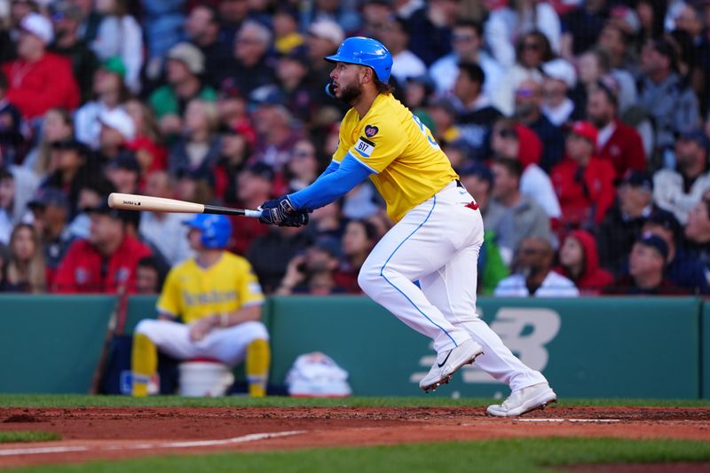 May 11, 2024; Boston, Massachusetts, USA; Boston Red Sox right fielder Wilyer Abreu (52) watches his home run against the Washington Nationals during the third inning at Fenway Park. Mandatory Credit: Gregory Fisher-USA TODAY Sports