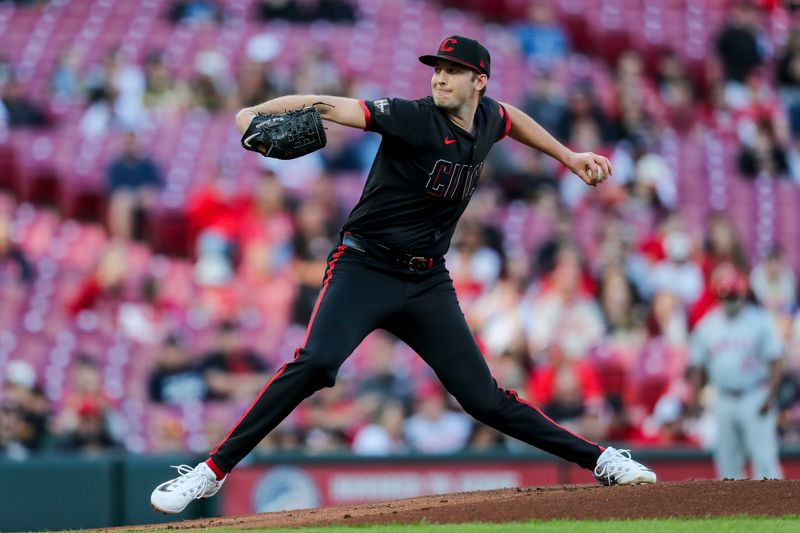 Apr 19, 2024; Cincinnati, Ohio, USA; Cincinnati Reds starting pitcher Nick Lodolo (40) pitches against the Los Angeles Angels in the first inning at Great American Ball Park. Mandatory Credit: Katie Stratman-USA TODAY Sports