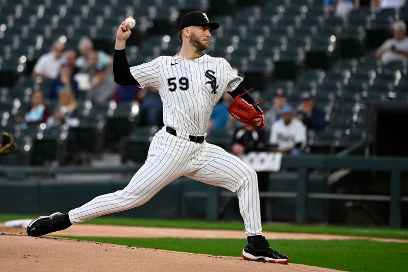 Sep 10, 2025; Chicago, Illinois, USA; Chicago White Sox pitcher Sean Burke (59) delivers during the first inning against the Tampa Bay Rays at Rate Field. Mandatory Credit: Matt Marton-Imagn Images