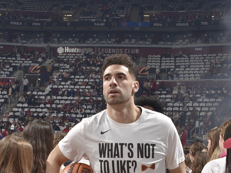CLEVELAND, OH - MARCH 3:  Georges Niang #20 of the Cleveland Cavaliers runs on the court before the game on March 3, 2024 at Rocket Mortgage FieldHouse in Cleveland, Ohio. NOTE TO USER: User expressly acknowledges and agrees that, by downloading and/or using this Photograph, user is consenting to the terms and conditions of the Getty Images License Agreement. Mandatory Copyright Notice: Copyright 2024 NBAE (Photo by David Liam Kyle/NBAE via Getty Images)