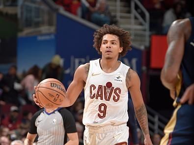 CLEVELAND, OH - December 21: Craig Porter #9 of the Cleveland Cavaliers dribbles the ball during the game against the New Orleans Pelicans on December 21, 2023 at Rocket Mortgage FieldHouse in Cleveland, Ohio. NOTE TO USER: User expressly acknowledges and agrees that, by downloading and/or using this Photograph, user is consenting to the terms and conditions of the Getty Images License Agreement. Mandatory Copyright Notice: Copyright 2023 NBAE (Photo by David Liam Kyle/NBAE via Getty Images)