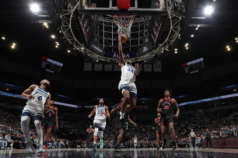 MINNEAPOLIS, MN -  APRIL 3:  T.J. Warren #24 of the Minnesota Timberwolves shoots the ball during the game against the Toronto Raptors on April 3, 2024 at Target Center in Minneapolis, Minnesota. NOTE TO USER: User expressly acknowledges and agrees that, by downloading and or using this Photograph, user is consenting to the terms and conditions of the Getty Images License Agreement. Mandatory Copyright Notice: Copyright 2024 NBAE (Photo by Jordan Johnson/NBAE via Getty Images)