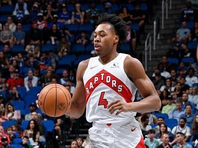 ORLANDO, FL - NOVEMBER 21: Scottie Barnes #4 of the Toronto Raptors dribbles the ball during the game against the Orlando Magic during the In-Season Tournament on November 21, 2023 at Amway Center in Orlando, Florida. NOTE TO USER: User expressly acknowledges and agrees that, by downloading and or using this photograph, User is consenting to the terms and conditions of the Getty Images License Agreement. Mandatory Copyright Notice: Copyright 2023 NBAE (Photo by Fernando Medina/NBAE via Getty Images)