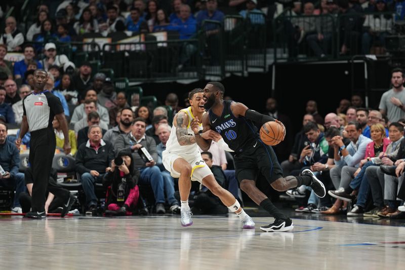 DALLAS, TX - MARCH 21: Tim Hardaway Jr. #10 of the Dallas Mavericks drives to the basket during the game against the Utah Jazz on March 21, 2024 at the American Airlines Center in Dallas, Texas. NOTE TO USER: User expressly acknowledges and agrees that, by downloading and or using this photograph, User is consenting to the terms and conditions of the Getty Images License Agreement. Mandatory Copyright Notice: Copyright 2024 NBAE (Photo by Glenn James/NBAE via Getty Images)