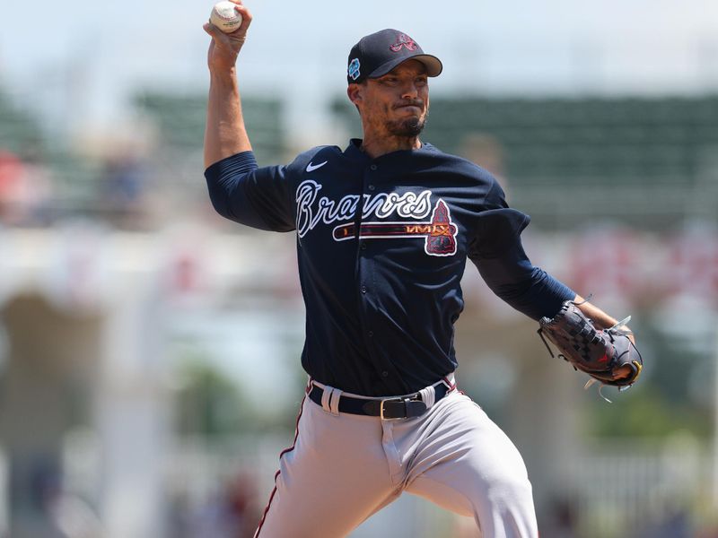 Mar 28, 2023; Fort Myers, Florida, USA;  Atlanta Braves starting pitcher Charlie Morton (50) throws a pitch against the Boston Red Sox in the first inning during spring training at JetBlue Park at Fenway South. Mandatory Credit: Nathan Ray Seebeck-USA TODAY Sports