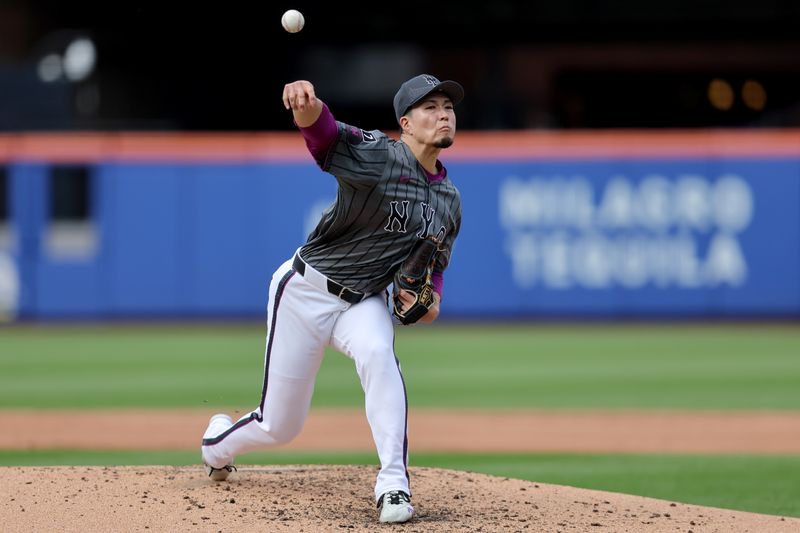 May 31, 2025; New York City, New York, USA; New York Mets starting pitcher Kodai Senga (34) pitches against the Colorado Rockies during the third inning at Citi Field. Mandatory Credit: Brad Penner-Imagn Images