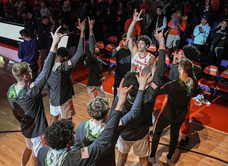 Jan 13, 2024; Clemson, South Carolina, USA; Clemson Tigers junior forward PJ Hall (24) is introduced before the first half of a game against the Boston College Eagles at Littlejohn Coliseum. Mandatory Credit: Ken Ruinard-USA TODAY Sports