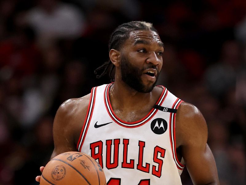 CHICAGO, ILLINOIS - FEBRUARY 04: Patrick Williams #44 of the Chicago Bulls in action against the Miami Heat at the United Center on February 04, 2025 in Chicago, Illinois. NOTE TO USER: User expressly acknowledges and agrees that, by downloading and or using this photograph, user is consenting to the terms and conditions of the Getty Images License Agreement.  (Photo by Luke Hales/Getty Images)