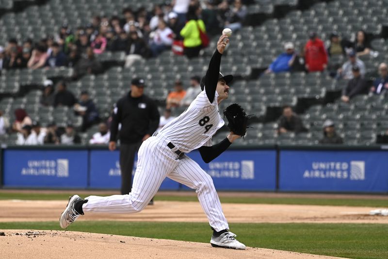 Apr 5, 2023; Chicago, Illinois, USA;  Chicago White Sox starting pitcher Dylan Cease (84) delivers during the first inning against the San Francisco Giants at Guaranteed Rate Field. Mandatory Credit: Matt Marton-USA TODAY Sports