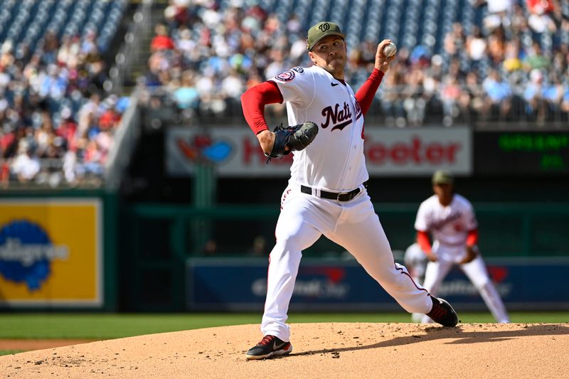 May 20, 2023; Washington, District of Columbia, USA; Washington Nationals starting pitcher Patrick Corbin (46) throws to the Detroit Tigers during the first inning at Nationals Park. Mandatory Credit: Brad Mills-USA TODAY Sports