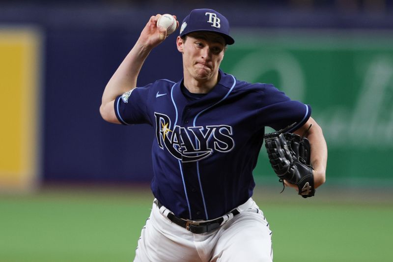 Sep 9, 2023; St. Petersburg, Florida, USA;  Tampa Bay Rays relief pitcher Kevin Kelly (49) throws a pitch against the Seattle Mariners in the eighth inning at Tropicana Field. Mandatory Credit: Nathan Ray Seebeck-USA TODAY Sports