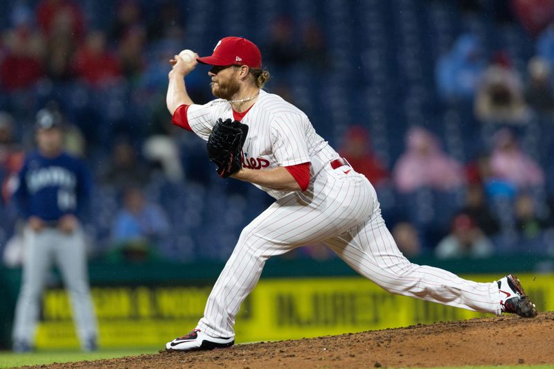 Apr 26, 2023; Philadelphia, Pennsylvania, USA; Philadelphia Phillies relief pitcher Craig Kimbrel (31) throws a pitch during the eighth inning against the Seattle Mariners at Citizens Bank Park. Mandatory Credit: Bill Streicher-USA TODAY Sports