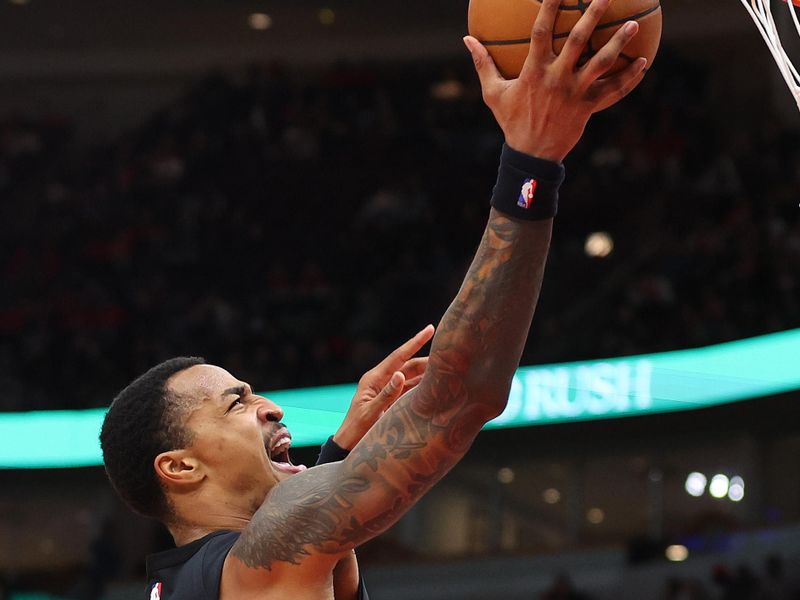 CHICAGO, ILLINOIS - NOVEMBER 06: John Collins #20 of the Utah Jazz goes up for a layup against the Chicago Bulls during the second half at the United Center on November 06, 2023 in Chicago, Illinois. NOTE TO USER: User expressly acknowledges and agrees that, by downloading and or using this photograph, User is consenting to the terms and conditions of the Getty Images License Agreement. (Photo by Michael Reaves/Getty Images)