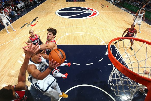 WASHINGTON, DC -? OCTOBER 28: Desmond Bane #22 of the Memphis Grizzlies dunks the ball during the game against the Washington Wizards on October 28, 2023 at Capital One Arena in Washington, DC. NOTE TO USER: User expressly acknowledges and agrees that, by downloading and or using this Photograph, user is consenting to the terms and conditions of the Getty Images License Agreement. Mandatory Copyright Notice: Copyright 2023 NBAE (Photo by Stephen Gosling/NBAE via Getty Images)