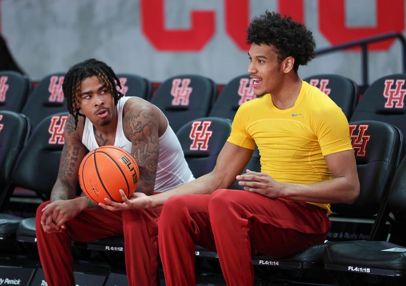 Feb 19, 2024; Houston, Texas, USA; Iowa State Cyclones guard Curtis Jones (5) holds a ball during practice before the game against the Houston Cougars at Fertitta Center. Mandatory Credit: Troy Taormina-USA TODAY Sports