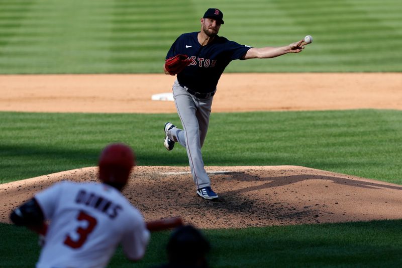 Aug 17, 2023; Washington, District of Columbia, USA; Boston Red Sox starting pitcher Chris Sale (41) pitches against Washington Nationals second baseman Jeter Downs (3) during the fifth inning at Nationals Park. Mandatory Credit: Geoff Burke-USA TODAY Sports