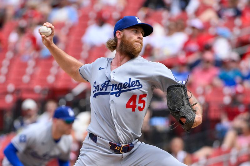Jun 8, 2025; St. Louis, Missouri, USA;  Los Angeles Dodgers relief pitcher Michael Kopeck (45) pitches against the St. Louis Cardinals during the ninth inning at Busch Stadium. Mandatory Credit: Jeff Curry-Imagn Images