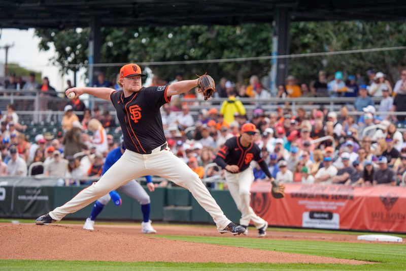 Feb 24, 2024; Scottsdale, Arizona, USA; San Francisco Giants pitcher Logan Webb (62) on the mound in the first inning against the Chicago Cubs during a spring training game at Scottsdale Stadium. Mandatory Credit: Allan Henry-USA TODAY Sports