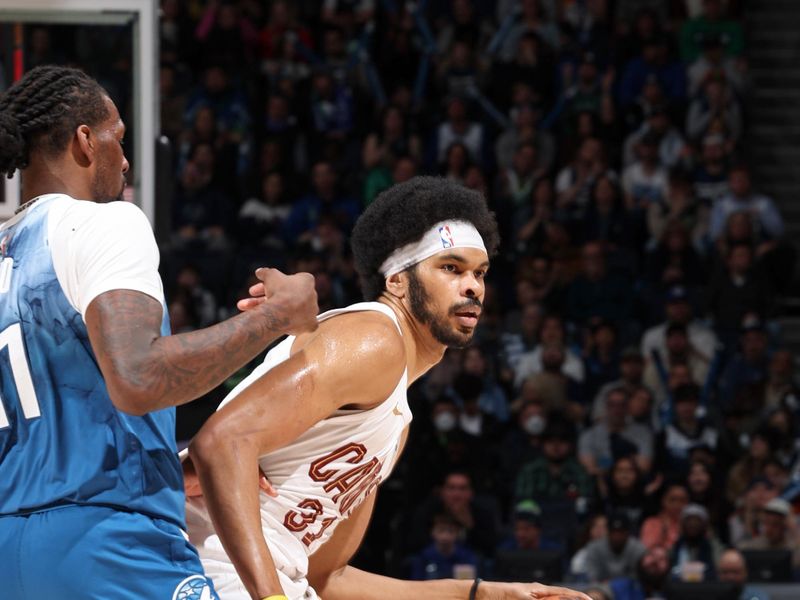 MINNEAPOLIS, MN -  MARCH 22: Jarrett Allen #31 of the Cleveland Cavaliers looks on during the game against the Minnesota Timberwolves on March 22, 2024 at Target Center in Minneapolis, Minnesota. NOTE TO USER: User expressly acknowledges and agrees that, by downloading and or using this Photograph, user is consenting to the terms and conditions of the Getty Images License Agreement. Mandatory Copyright Notice: Copyright 2024 NBAE (Photo by David Sherman/NBAE via Getty Images)