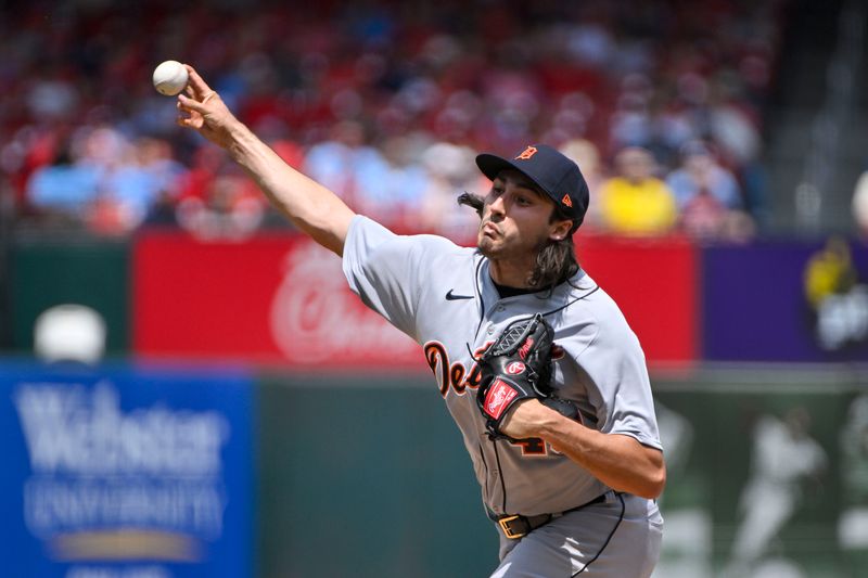 May 7, 2023; St. Louis, Missouri, USA;  Detroit Tigers starting pitcher Alex Faedo (49) pitches against the St. Louis Cardinals during the first inning at Busch Stadium. Mandatory Credit: Jeff Curry-USA TODAY Sports