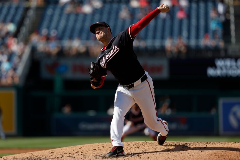 Jun 19, 2024; Washington, District of Columbia, USA; Washington Nationals pitcher Patrick Corbin (46) pitches against the Arizona Diamondbacks during the second inning at Nationals Park. Mandatory Credit: Geoff Burke-USA TODAY Sports