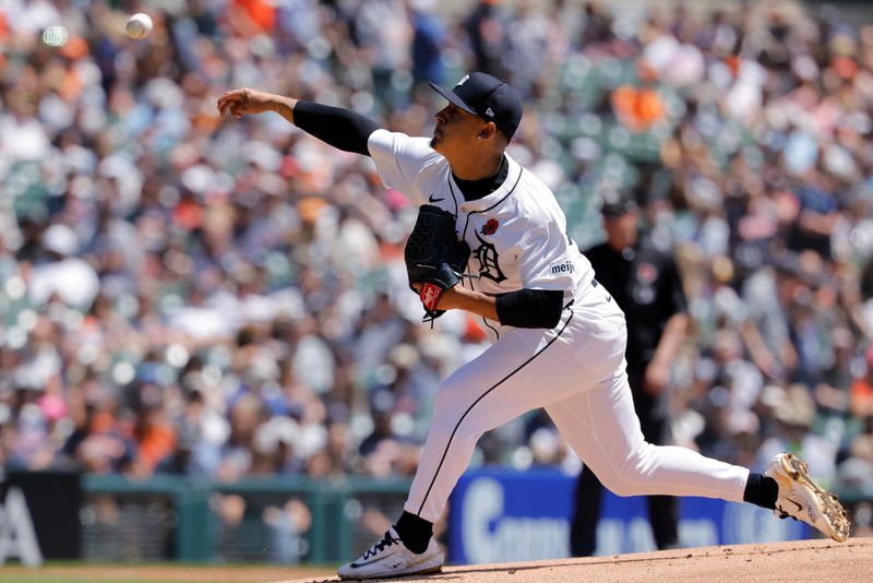 May 26, 2025; Detroit, Michigan, USA;  Detroit Tigers pitcher Keider Montero (54) pitches in the first inning against the San Francisco Giants at Comerica Park. Mandatory Credit: Rick Osentoski-Imagn Images