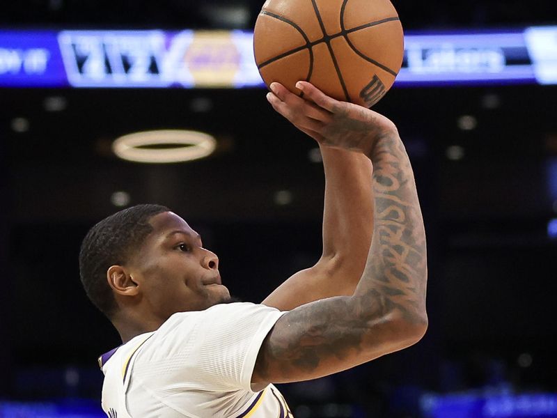 LOS ANGELES, CALIFORNIA - DECEMBER 08: Cam Reddish #5 of the Los Angeles Lakers shoots the ball in the second half against the Portland Trail Blazers at Crypto.com Arena on December 08, 2024 in Los Angeles, California. NOTE TO USER: User expressly acknowledges and agrees that, by downloading and or using this Photograph, user is consenting to the terms and conditions of the Getty Images License Agreement. (Photo by Meg Oliphant/Getty Images)