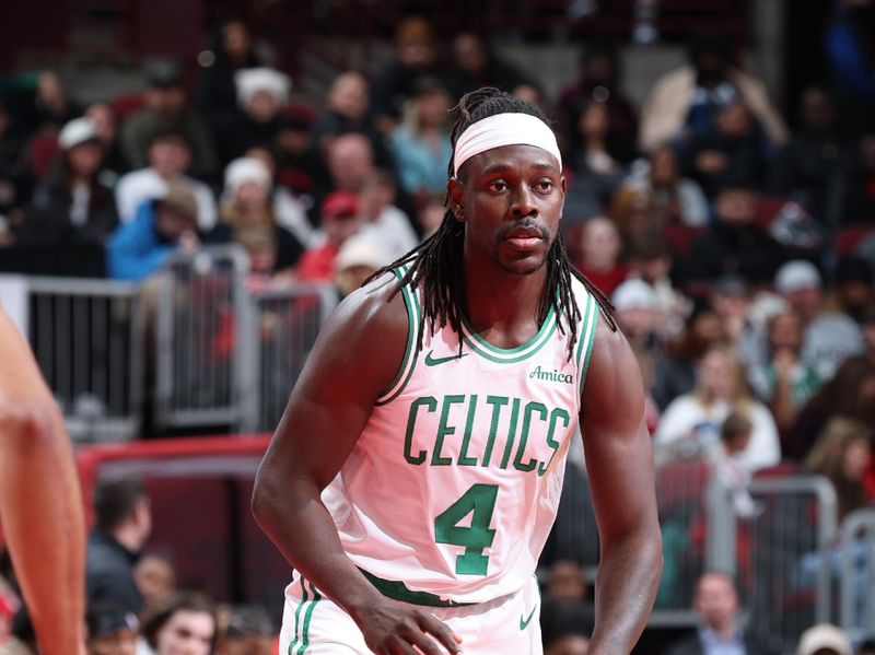 CHICAGO, IL - NOVEMBER 29: Jrue Holiday #4 of the Boston Celtics dribbles the ball during the game against the Chicago Bulls during the Emirates NBA Cup game on November 29, 2024 at United Center in Chicago, Illinois. NOTE TO USER: User expressly acknowledges and agrees that, by downloading and or using this photograph, User is consenting to the terms and conditions of the Getty Images License Agreement. Mandatory Copyright Notice: Copyright 2024 NBAE (Photo by Jeff Haynes/NBAE via Getty Images)