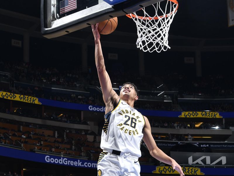 ORLANDO, FL - NOVEMBER 13: Ben Sheppard #26 of the Indiana Pacers drives to the basket during the game against the Orlando Magic on November 13, 2024 at Kia Center in Orlando, Florida. NOTE TO USER: User expressly acknowledges and agrees that, by downloading and or using this photograph, User is consenting to the terms and conditions of the Getty Images License Agreement. Mandatory Copyright Notice: Copyright 2024 NBAE (Photo by Fernando Medina/NBAE via Getty Images)