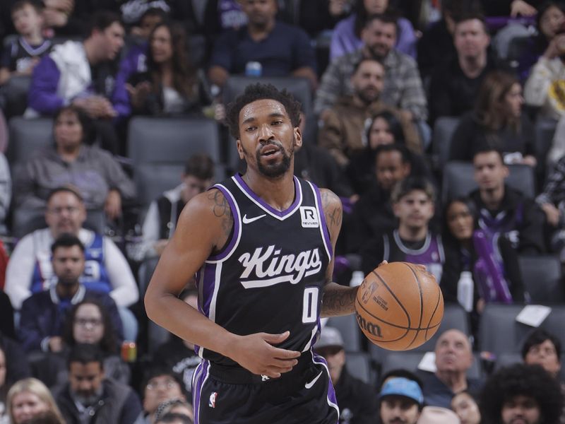 SACRAMENTO, CA - JANUARY 16: Malik Monk #0 of the Sacramento Kings dribbles the ball during the game against the Houston Rockets on January 16, 2025 at Golden 1 Center in Sacramento, California. NOTE TO USER: User expressly acknowledges and agrees that, by downloading and or using this Photograph, user is consenting to the terms and conditions of the Getty Images License Agreement. Mandatory Copyright Notice: Copyright 2025 NBAE (Photo by Rocky Widner/NBAE via Getty Images)