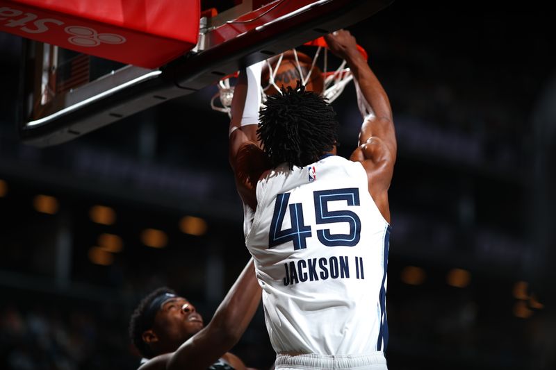 BROOKLYN, NY - MARCH 4: GG Jackson #45 of the Memphis Grizzlies dunks the ball during the game against the Brooklyn Nets on March 4, 2024 at Barclays Center in Brooklyn, New York. NOTE TO USER: User expressly acknowledges and agrees that, by downloading and or using this Photograph, user is consenting to the terms and conditions of the Getty Images License Agreement. Mandatory Copyright Notice: Copyright 2024 NBAE (Photo by David L. Nemec/NBAE via Getty Images)