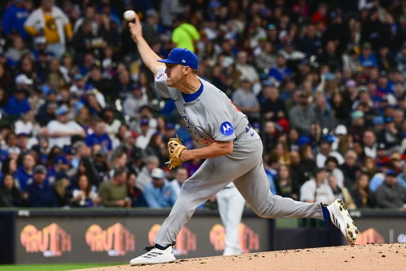 May 3, 2025; Milwaukee, Wisconsin, USA;  Chicago Cubs starting pitcher Jameson Taillon (50) throws a pitch in the first inning against the Milwaukee Brewers at American Family Field. Mandatory Credit: Benny Sieu-Imagn Images