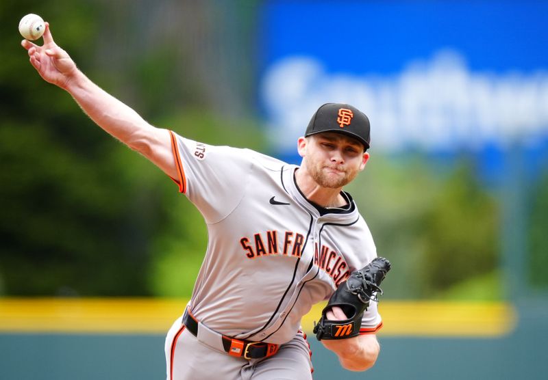 May 9, 2024; Denver, Colorado, USA; San Francisco Giants starting pitcher Keaton Winn (67) delivers a pitch in the first inning against the Colorado Rockies gat Coors Field. Mandatory Credit: Ron Chenoy-USA TODAY Sports