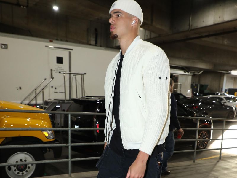 PORTLAND, OR - FEBRUARY 23: Michael Porter Jr. #1 of the Denver Nuggets arrives to the arena before the game against the Portland Trail Blazers on February 23, 2024 at the Moda Center Arena in Portland, Oregon. NOTE TO USER: User expressly acknowledges and agrees that, by downloading and or using this photograph, user is consenting to the terms and conditions of the Getty Images License Agreement. Mandatory Copyright Notice: Copyright 2024 NBAE (Photo by Cameron Browne/NBAE via Getty Images)