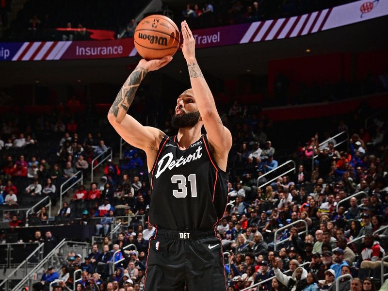 DETROIT, MI - APRIL 1: Evan Fournier #31 of the Detroit Pistons  shoots the ball during the game against the Memphis Grizzlies on April 1, 2024 at Little Caesars Arena in Detroit, Michigan. NOTE TO USER: User expressly acknowledges and agrees that, by downloading and/or using this photograph, User is consenting to the terms and conditions of the Getty Images License Agreement. Mandatory Copyright Notice: Copyright 2024 NBAE (Photo by Chris Schwegler/NBAE via Getty Images)