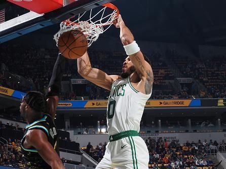 INDIANAPOLIS, IN - DECEMBER 4: Jayson Tatum #0 of the Boston Celtics dunks the ball during the game against the Indiana Pacers during the Quarterfinals of the In-Season Tournament on December 4, 2023 at Gainbridge Fieldhouse in Indianapolis, Indiana. NOTE TO USER: User expressly acknowledges and agrees that, by downloading and or using this Photograph, user is consenting to the terms and conditions of the Getty Images License Agreement. Mandatory Copyright Notice: Copyright 2023 NBAE (Photo by Ron Hoskins/NBAE via Getty Images)