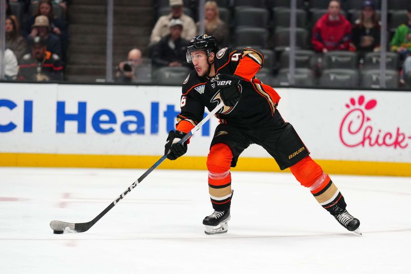 Nov 22, 2023; Anaheim, California, USA; Anaheim Ducks defenseman Cam Fowler (4) against the Montreal Canadiens in the second period at Honda Center. Mandatory Credit: Kirby Lee-USA TODAY Sports