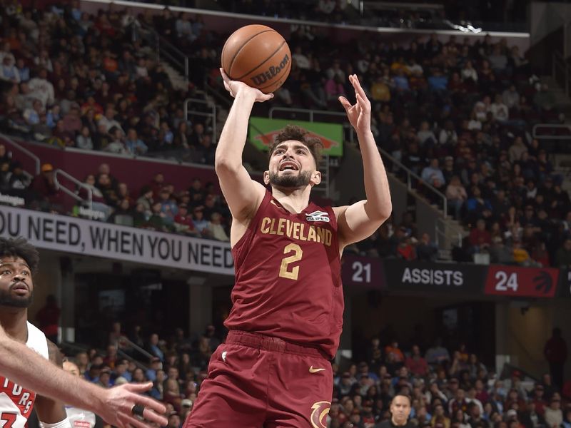 CLEVELAND, OH - JANUARY 9: Ty Jerome #2 of the Cleveland Cavaliers drives to the basket during the game against the Toronto Raptors on January 9, 2025 at Rocket Mortgage FieldHouse in Cleveland, Ohio. NOTE TO USER: User expressly acknowledges and agrees that, by downloading and/or using this Photograph, user is consenting to the terms and conditions of the Getty Images License Agreement. Mandatory Copyright Notice: Copyright 2025 NBAE (Photo by David Liam Kyle/NBAE via Getty Images)