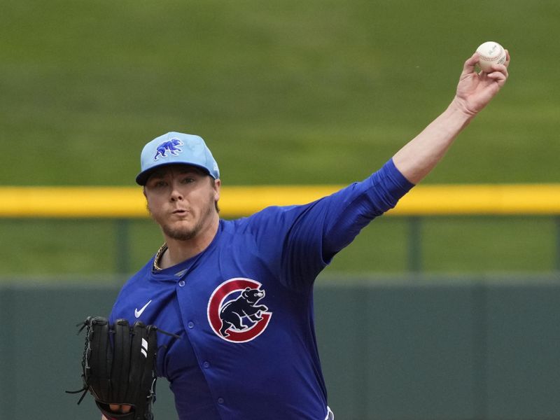 Mar 6, 2024; Mesa, Arizona, USA; Chicago Cubs starting pitcher Justin Steele (35) throws against the Los Angeles Angels in the first inning at Sloan Park. Mandatory Credit: Rick Scuteri-USA TODAY Sports