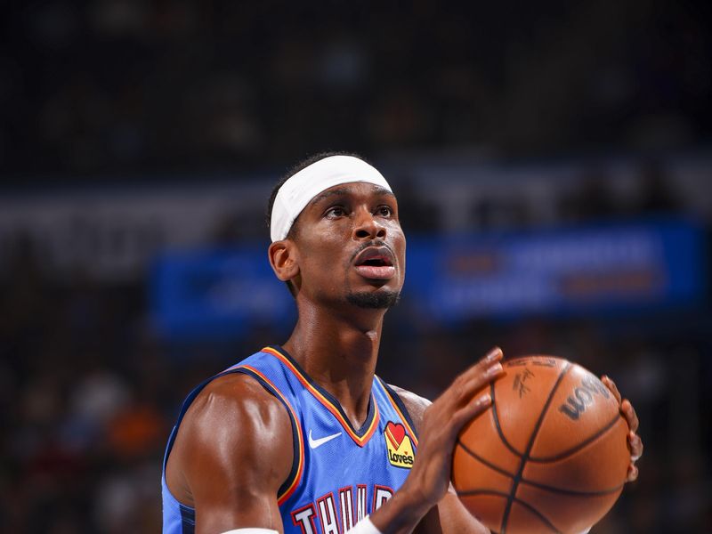 OKLAHOMA CITY, OK - NOVEMBER 4:  Shai Gilgeous-Alexander #2 of the Oklahoma City Thunder shoots a free throw during the game against the Orlando Magic on November 4, 2024 at Paycom Center in Oklahoma City, Oklahoma. NOTE TO USER: User expressly acknowledges and agrees that, by downloading and or using this photograph, User is consenting to the terms and conditions of the Getty Images License Agreement. Mandatory Copyright Notice: Copyright 2024 NBAE (Photo by Zach Beeker/NBAE via Getty Images)