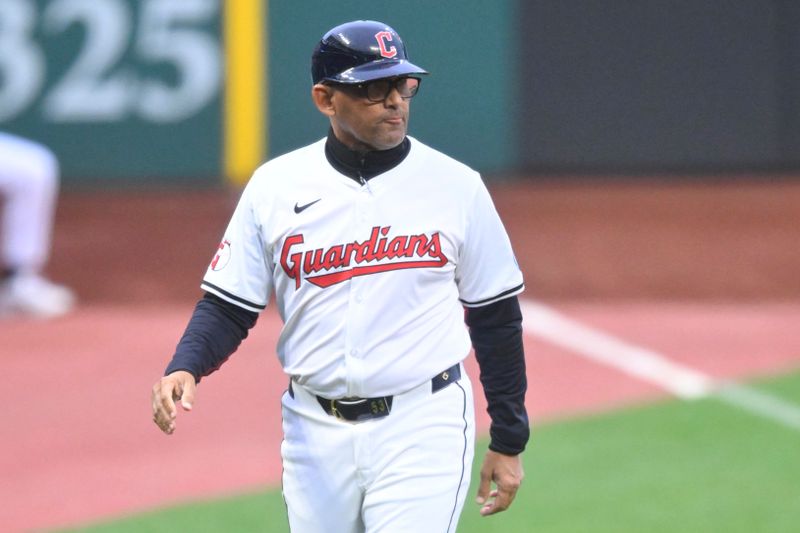 Apr 10, 2024; Cleveland, Ohio, USA; Cleveland Guardians third base coach Rouglas Odor (53) stands on the field in the first inning against the Chicago White Sox at Progressive Field. Mandatory Credit: David Richard-USA TODAY Sports